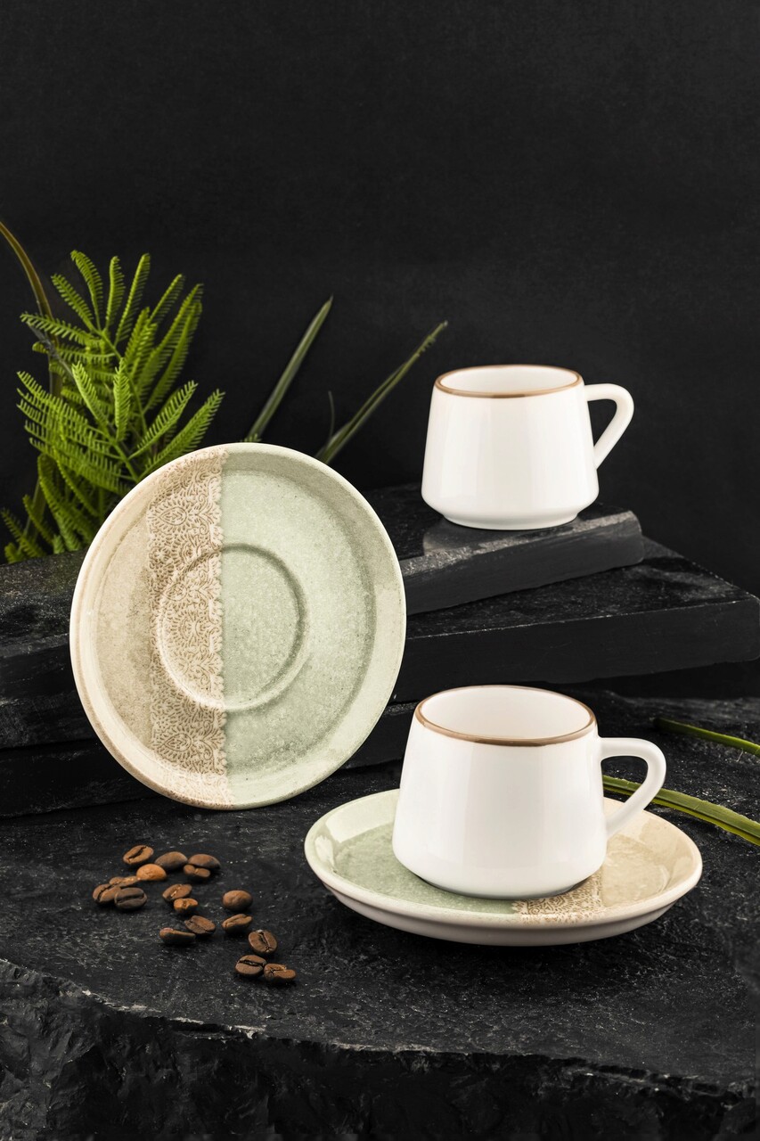 Set cesti de cafea, Noble Life, 721NBL3164, Portelan , 6 cesti de cafea, 90 ml, Verde