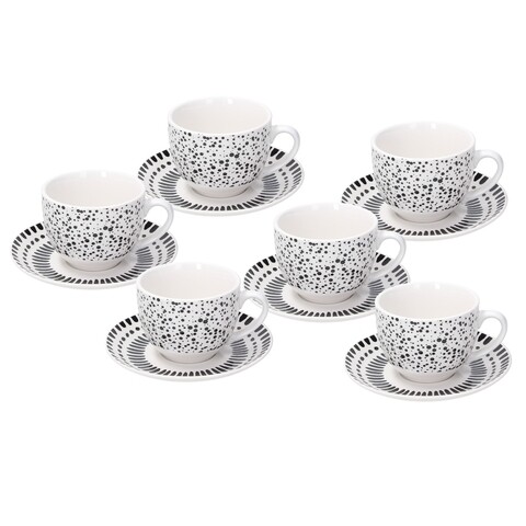 Poza Set 6 cesti de ceai cu farfurie Zenit, Tognana, 260 ml, ceramica, alb/negru