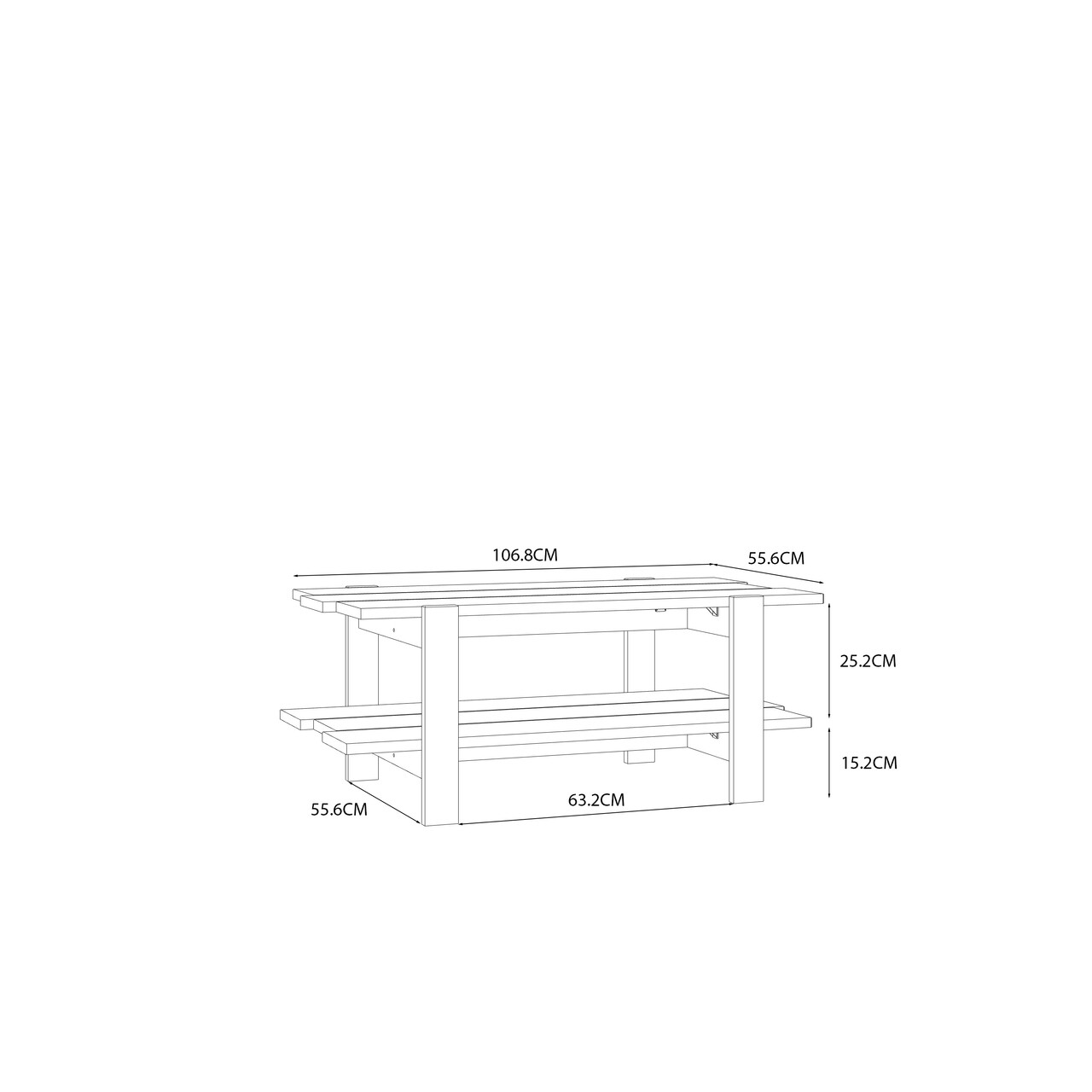 Masuta de cafea Capelle, Bedora, 110x60x45.5 cm, PAL, stejar/gri