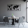 Decoratiune de perete, World Map, Metal, 50 x 75 cm, 3 piese, Negru