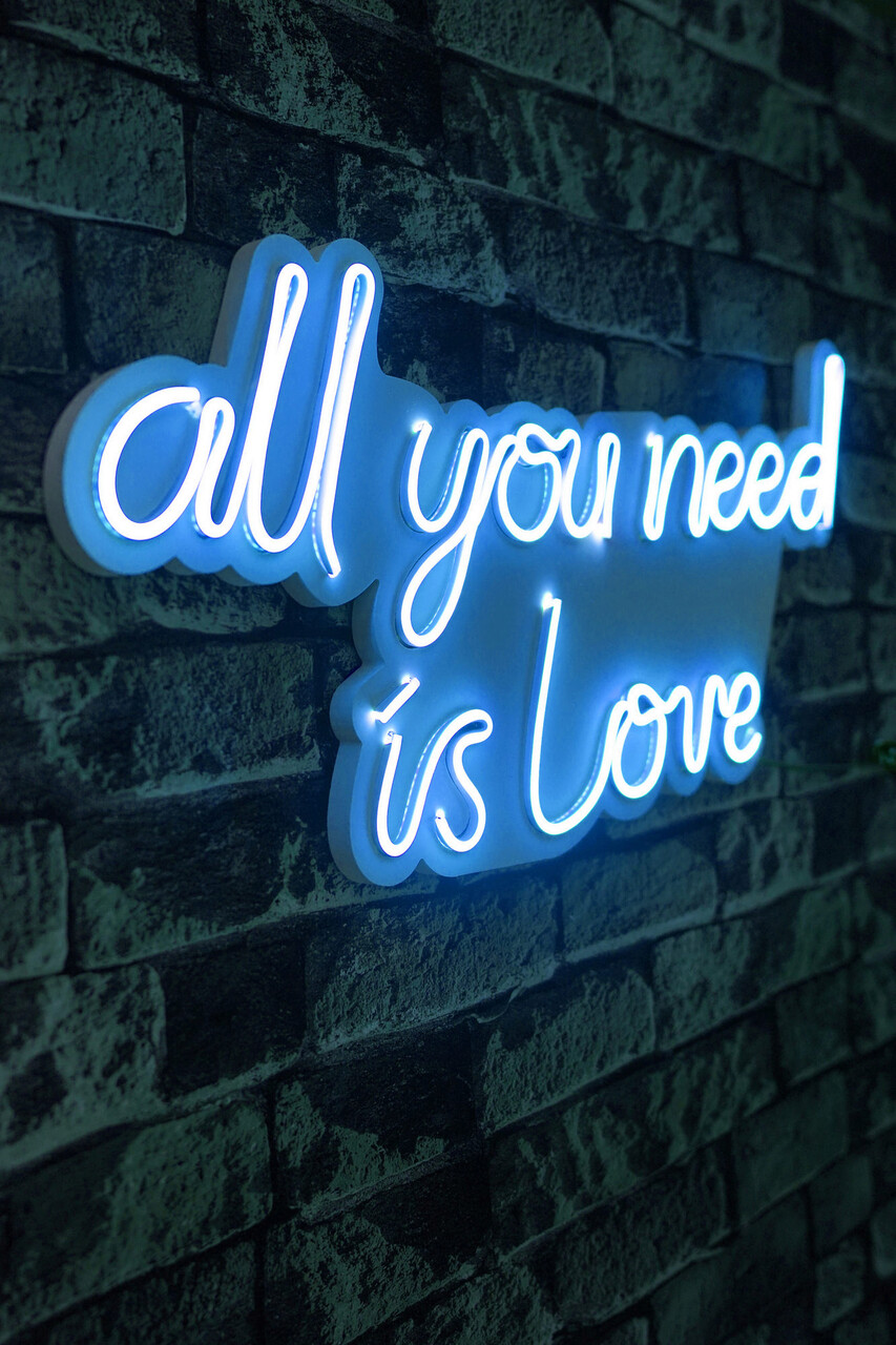 Decoratiune luminoasa LED, All You Need is Love, Benzi flexibile de neon, DC 12 V, Albastru