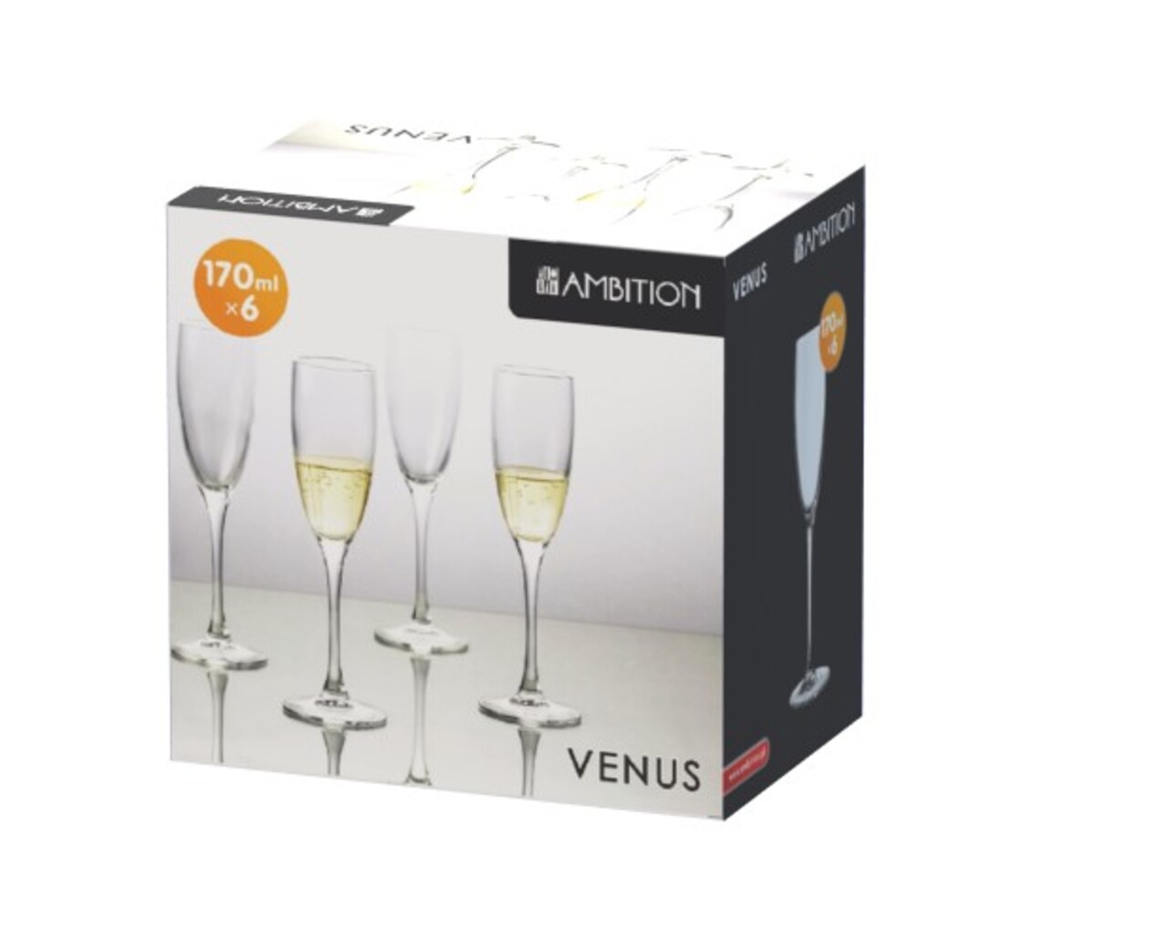 Set 6 pahare pentru sampanie Venus, Ambition, 170 ml, sticla, transparent - 1 | YEO