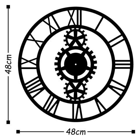 Ceas de perete, Metal Wall Clock 3, Metal, Dimensiune: 48 x 48 cm, Negru
