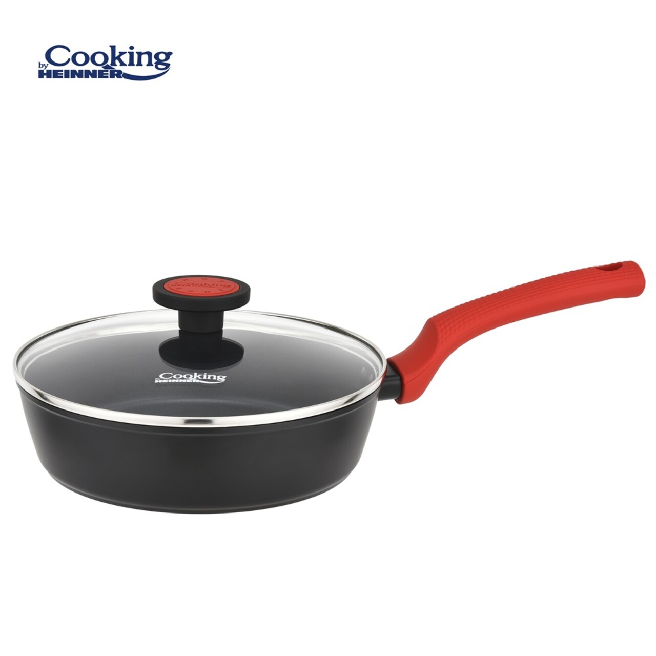 Tigaie Redmoon, Cooking by Heinner, 24 cm, aluminiu/sticla, negru/rosu