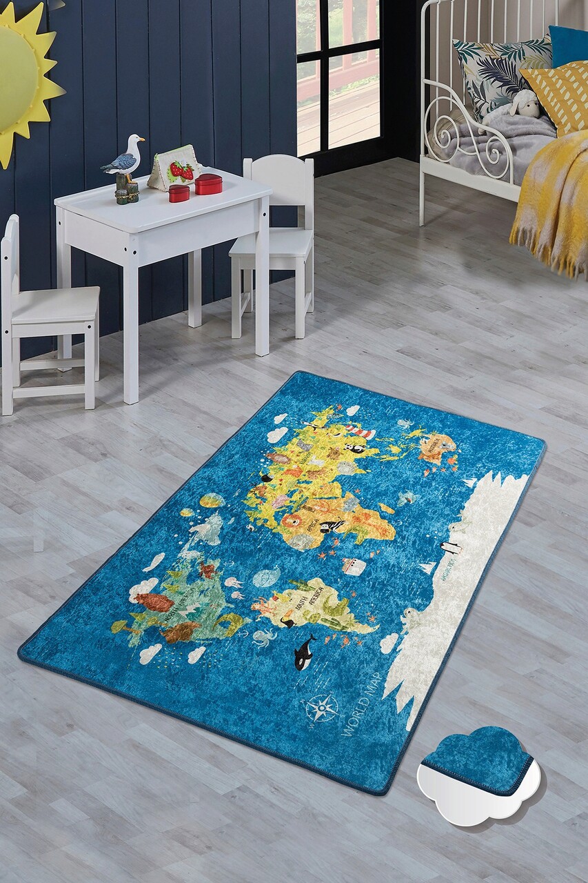 Covor, World Map  , 100x160 cm, Catifea, Multicolor