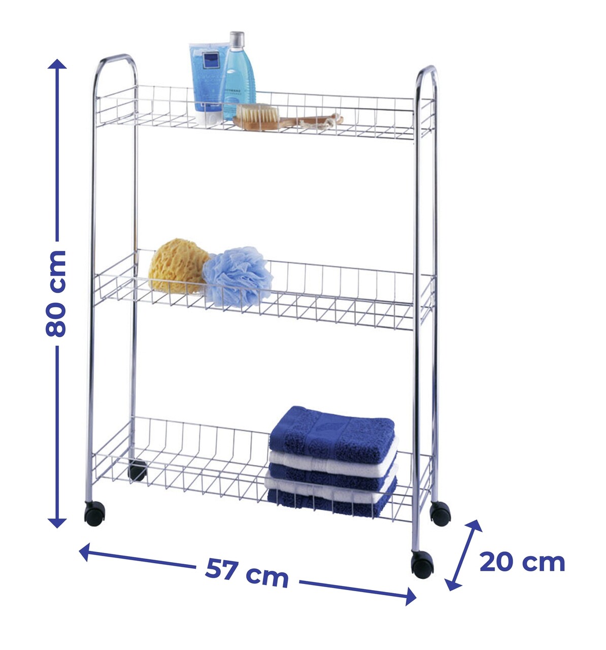 Carucior cu 3 rafturi bucatarie/baie Maximex, Mobile, 57x20x80 cm, metal, argintiu