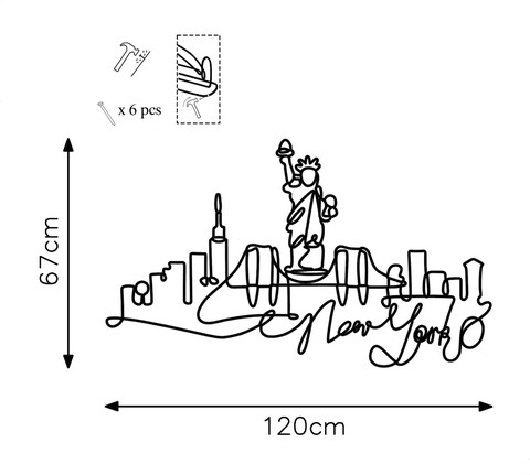 Decoratiune de perete, Newyork, Metal, Grosime: 2 mm, Negru