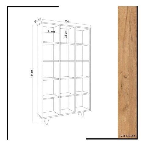 Biblioteca, Mod Design, Zipa 811MDD3607, 100 x 184 x 25 cm, pal melaminat, stejar