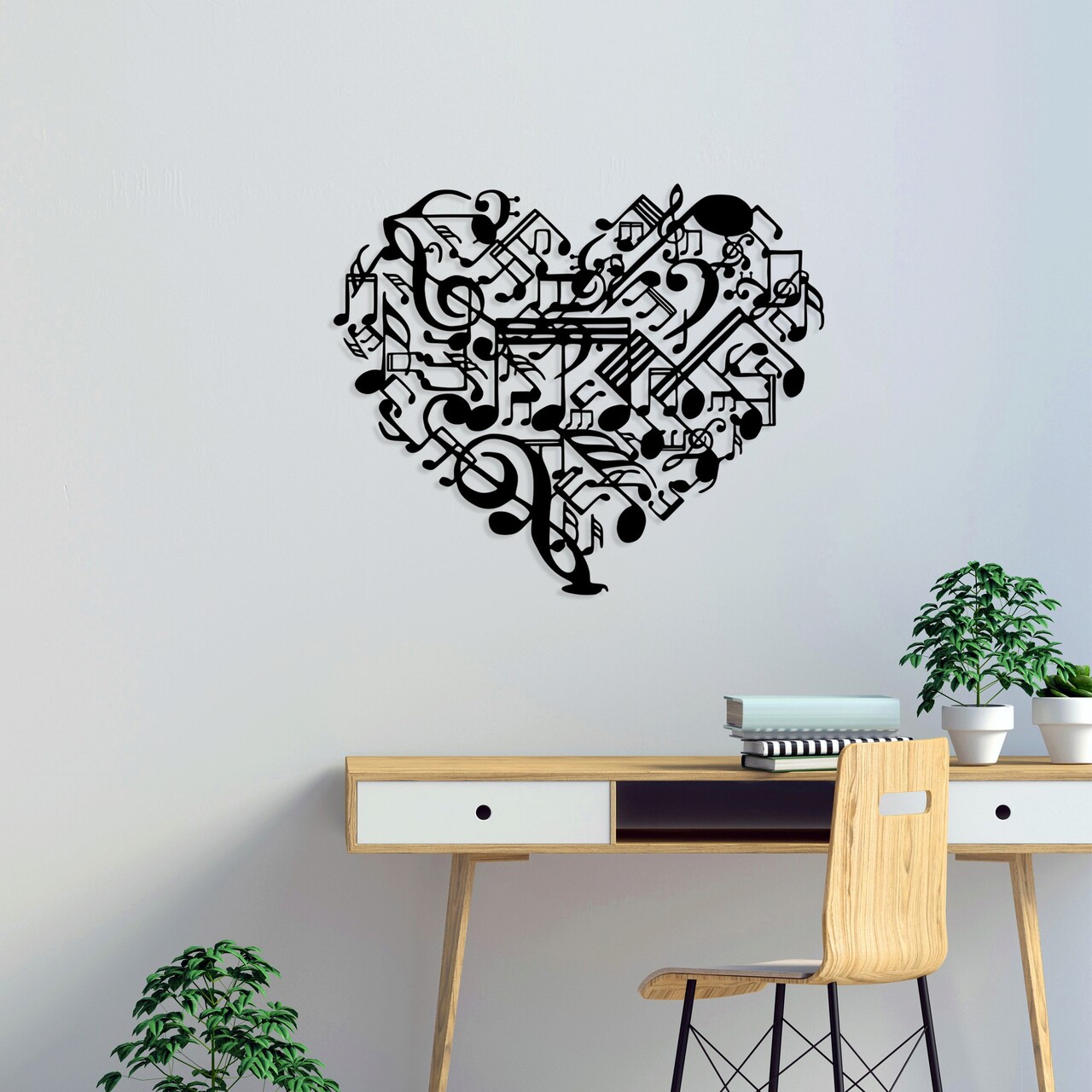 Decoratiune de perete, Musical Heart, Metal, Dimensiune: 74 x 60 cm, Negru - 1 | YEO