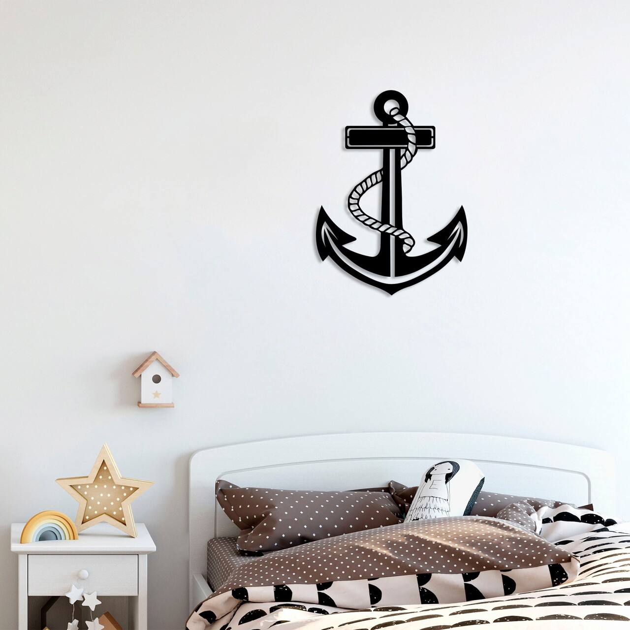 Decoratiune de perete, Anchor 3, Metal, Dimensiune: 48 x 60 cm, Negru