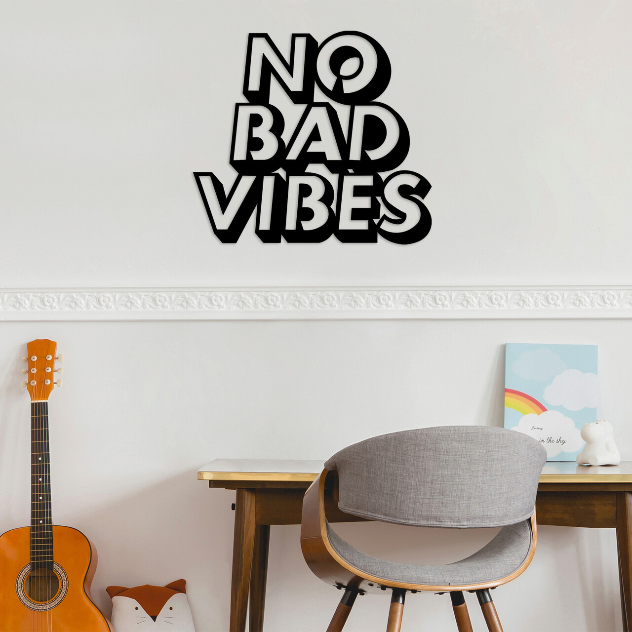 Decoratiune de perete, No Bad Vibes, Metal, Dimensiune: 63 x 1,5 x 55 cm, Negru - 2 | YEO