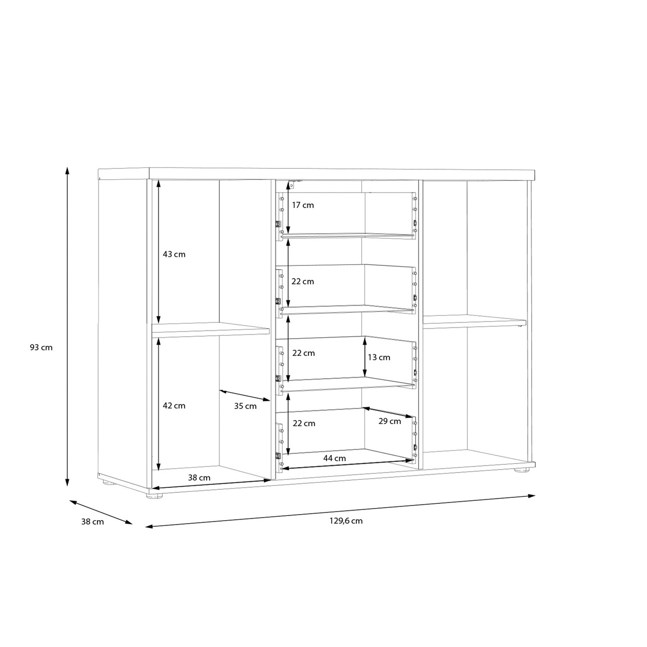 Comoda Wijk, Bedora, 129.6x38x93 cm, PAL/plastic, stejar/alb