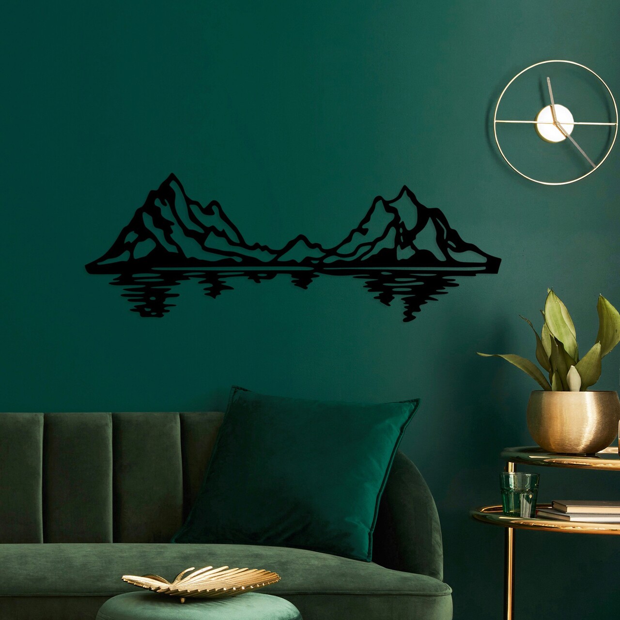 Decoratiune de perete, Mountains, Metal, Dimensiune: 72 x 25 cm, Negru - 1 | YEO