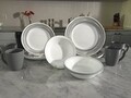 Serviciu de masa 16 piese, Corelle, Brushed Silver, sticla Vitrelle/ceramica, alb/gri