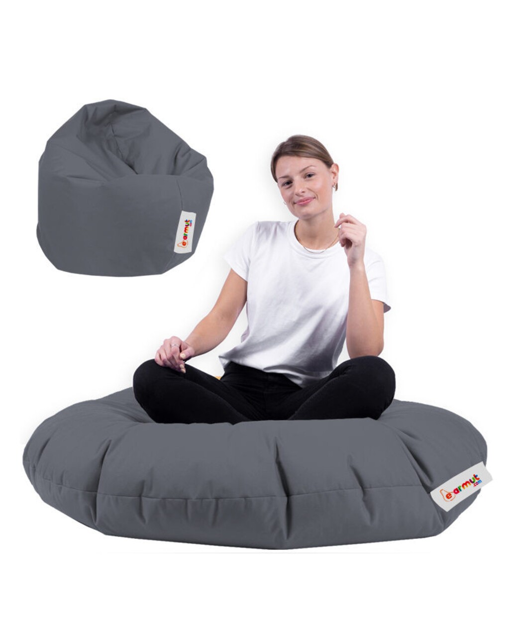 Fotoliu puf, Bean Bag, Ferndale, 100 cm, poliester impermeabil, gri fumuriu