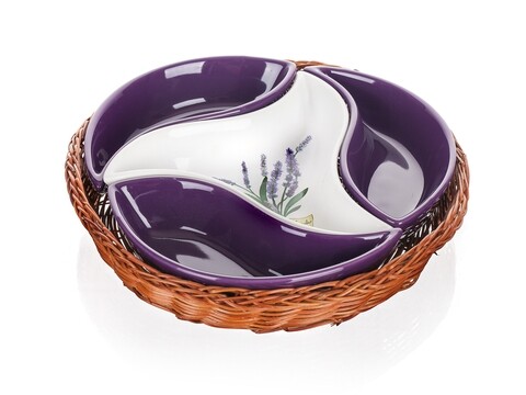 Set 4 boluri pentru aperitiv si cos Lavender, Banquet, 23 cm, ceramica/salcie