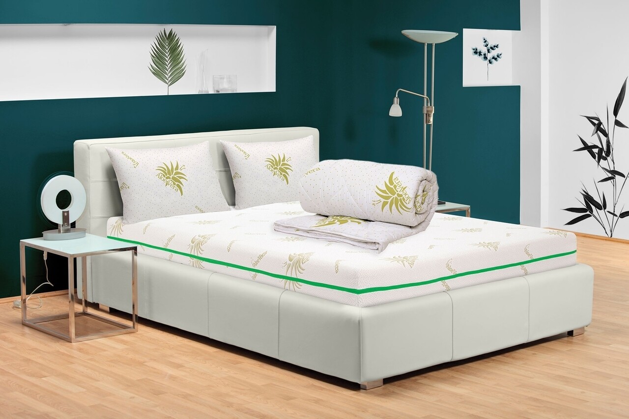 Pachet saltea Bedora Confort Relax Aloe Vera 120 x 190 cm + pilota + perna, spuma memory