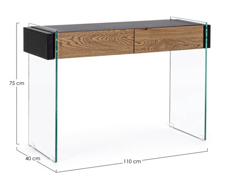 Consola Line, Bizzotto, 110 x 40 x 75 cm, MDF melaminat/sticla, negru