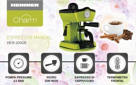 Espressor Charm, Heinner, 800 W, 250 ml, verde