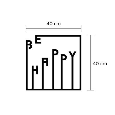 Decoratiune de perete, Happy, Metal, Dimensiune: 40 x 40 cm, Negru