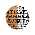 Decoratiune de perete, i Love My World, 50% lemn/50% metal, ø56 cm, Nuc negru