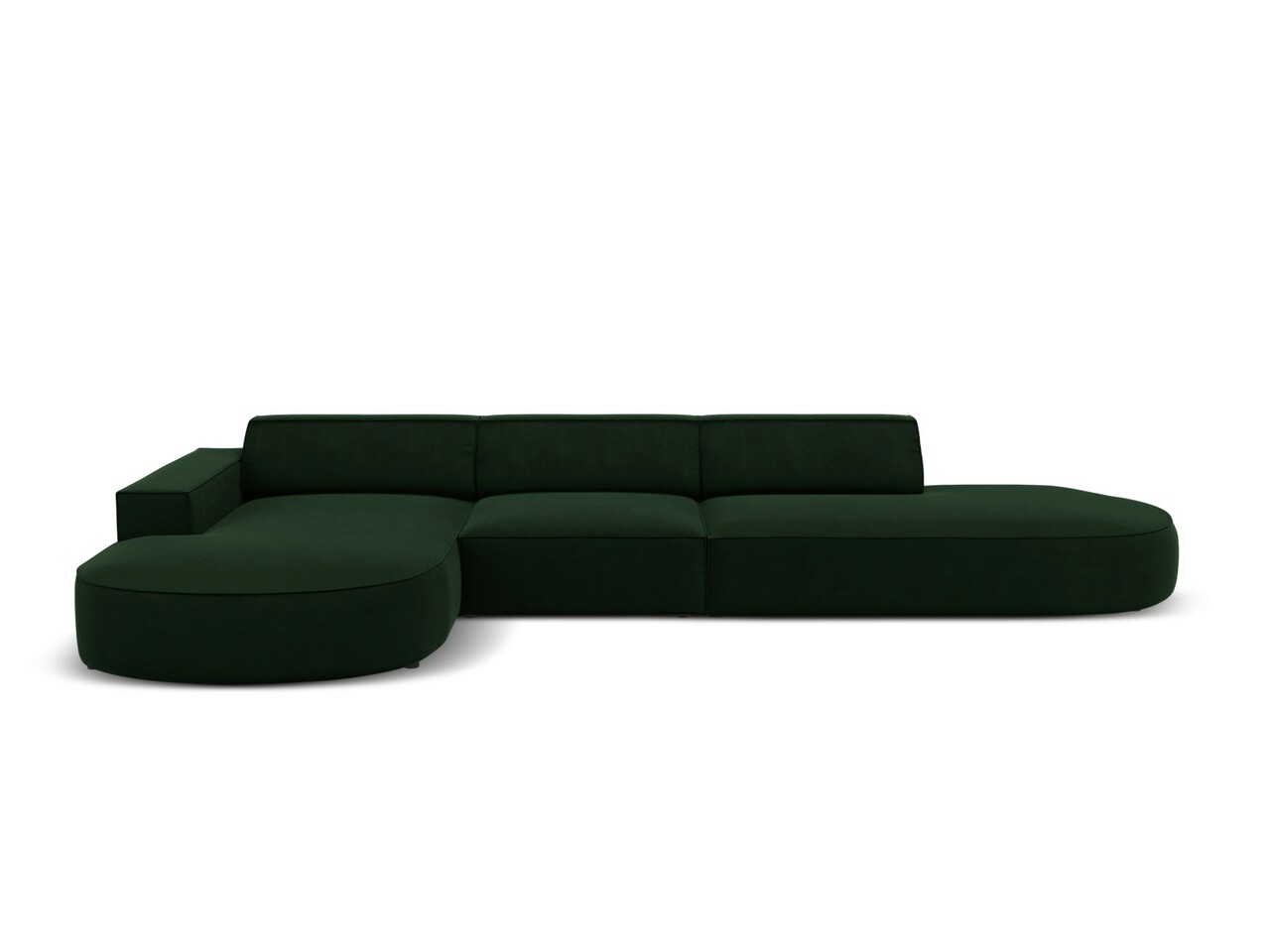 Coltar stanga 4 locuri, Jodie, Micadoni Home, BL, forma rotunjita, 342x166x70 cm, catifea, verde bottle