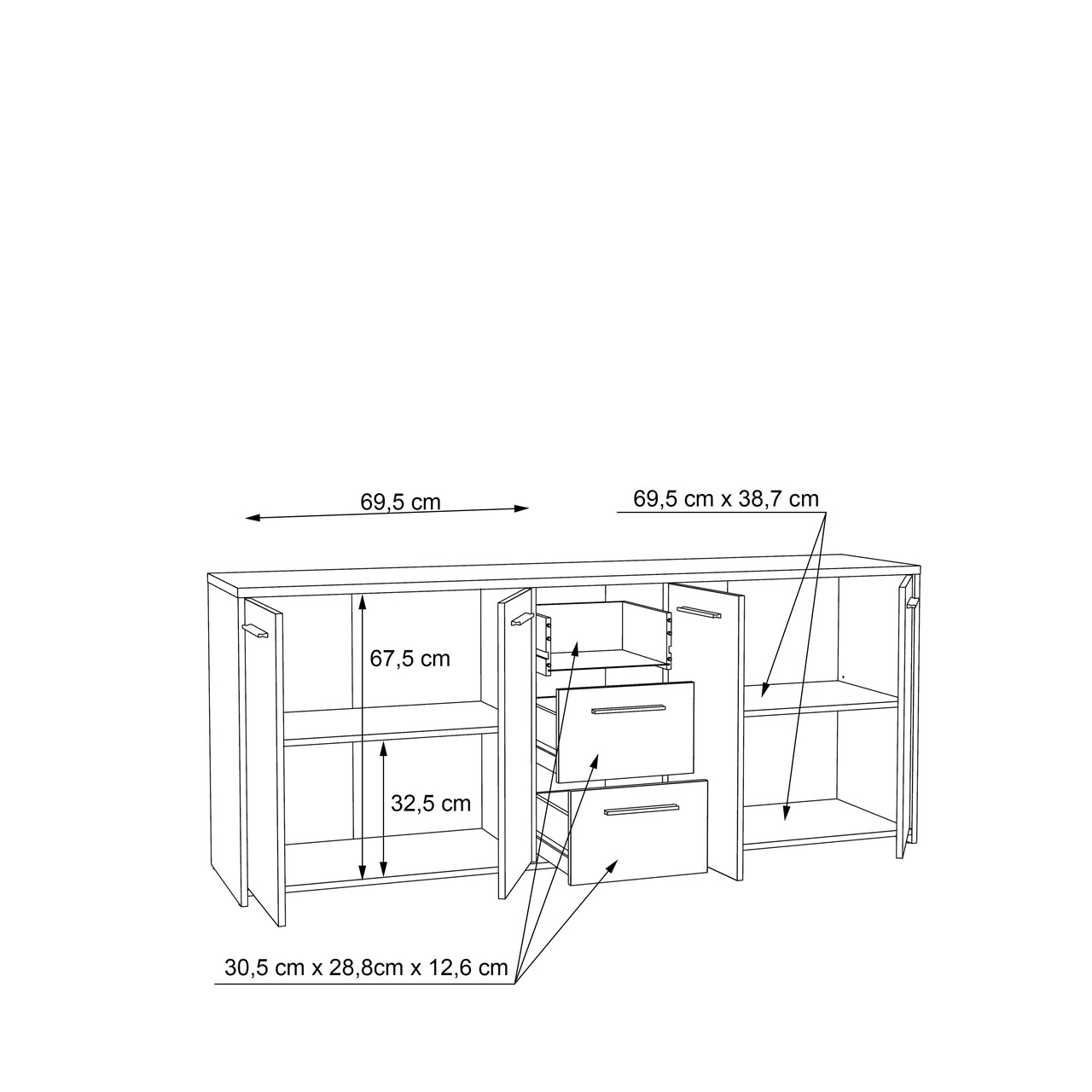 Comoda Raalte, Bedora, 179x42x74.1 cm, PAL/plastic, alb