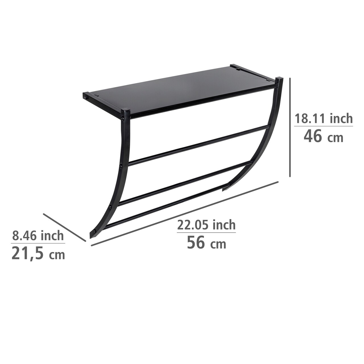 Suport Pentru Prosoape Si Accesorii Baie, Wenko, Tarderia, 56 X 23 X 48 Cm, Metal/sticla, Negru