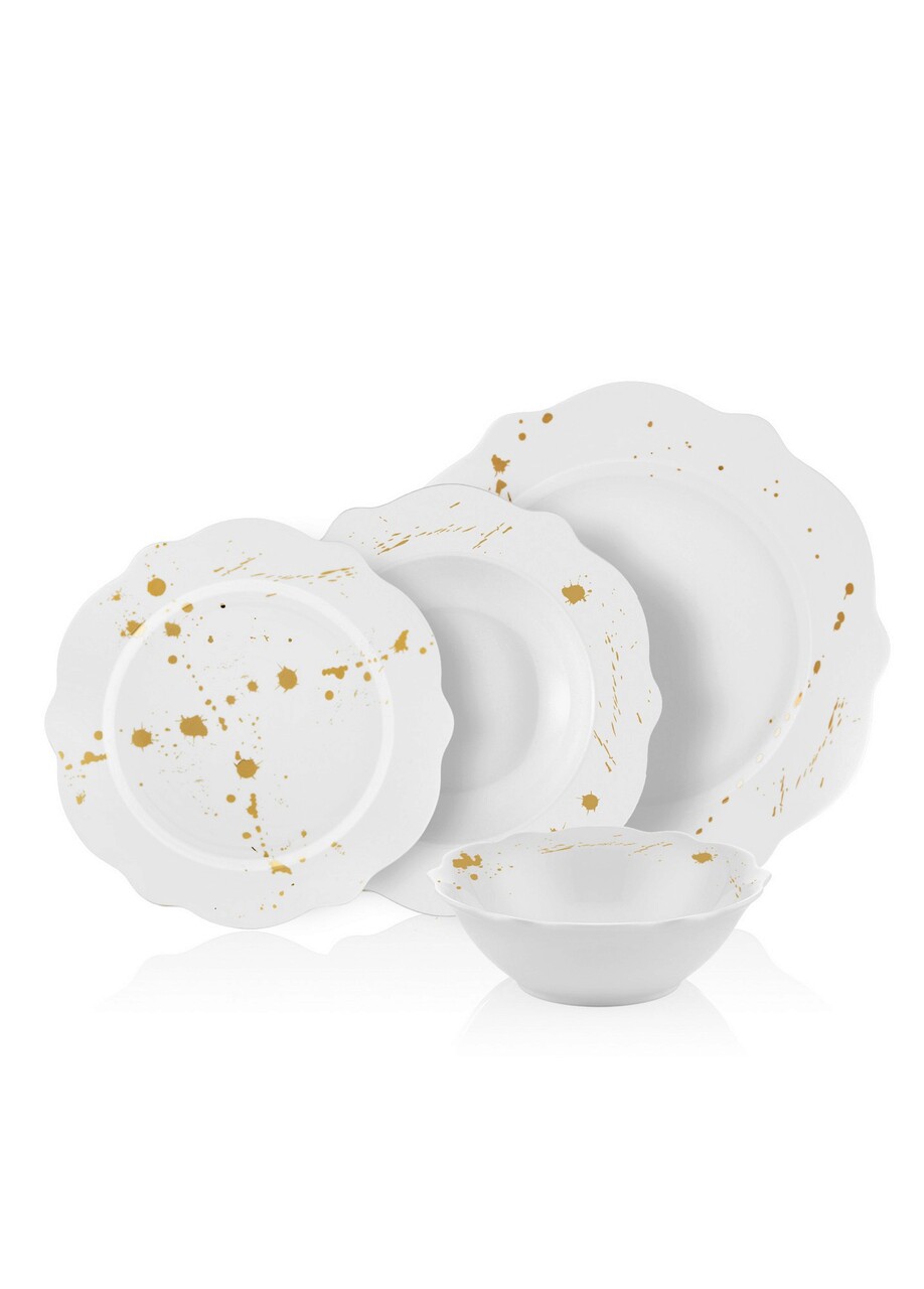 Serviciu de masa, Mia - Kitchenware, 280TMA1709, 100% PORCELAN / , Placă de serviciu: 27 x 27 x 2 cm (6 bucăți), Alb/Auriu