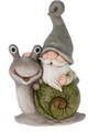 Decoratiune de gradina Gnome and snail, 28x20x43 cm, oxidat de magneziu