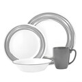 Serviciu de masa 16 piese, Corelle, Brushed Silver, sticla Vitrelle/ceramica, alb/gri