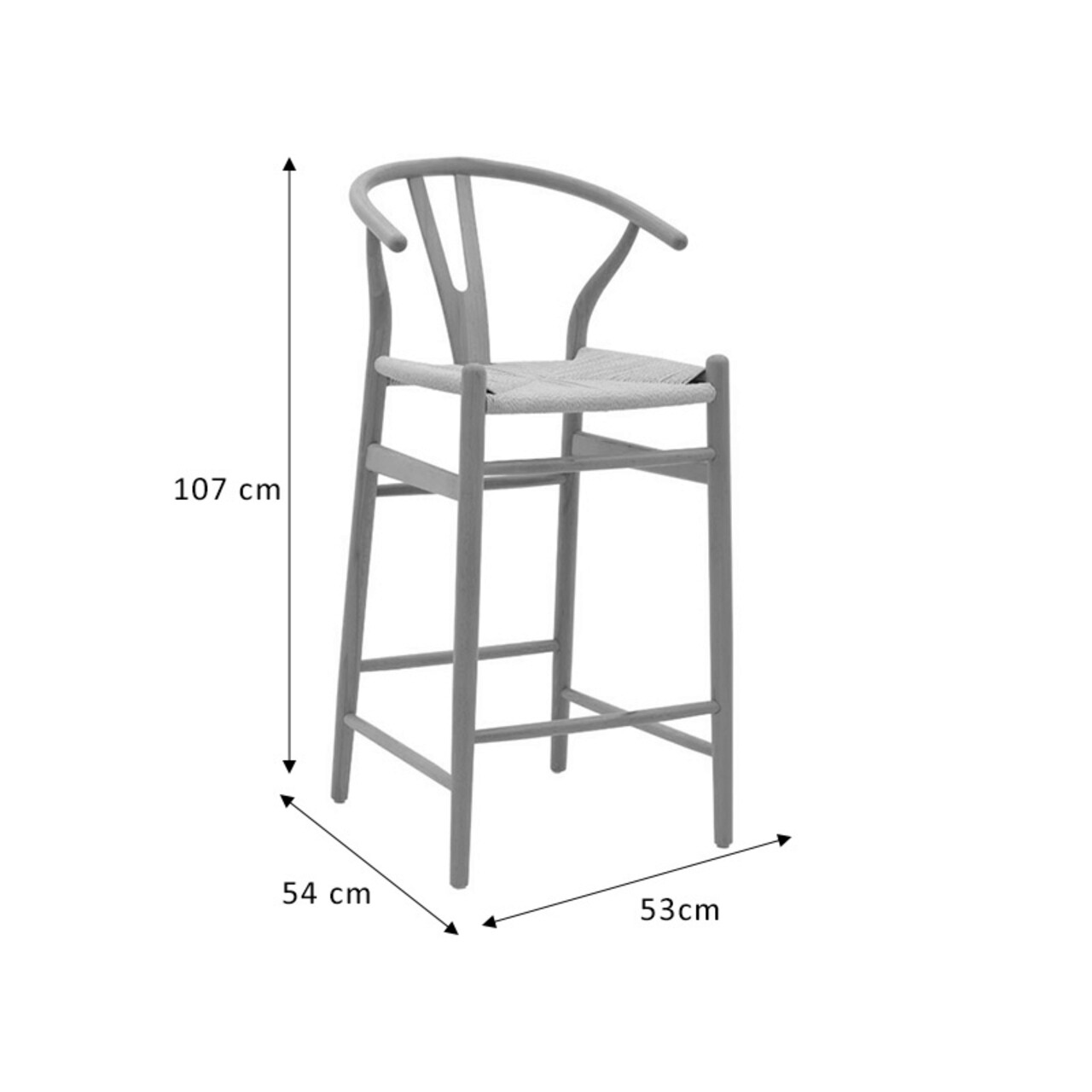 Scaun de bar Wishbone, Pakoworld, 53x54x107 cm, lemn de fag/sfoara, natural/negru