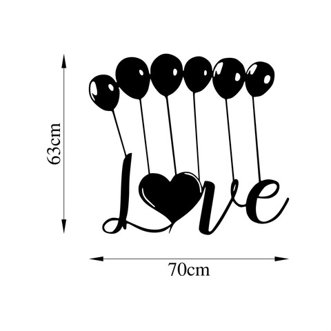 Decoratiune de perete, Balloons Love, Metal, Dimensiune: 70 x 63 cm, Negru