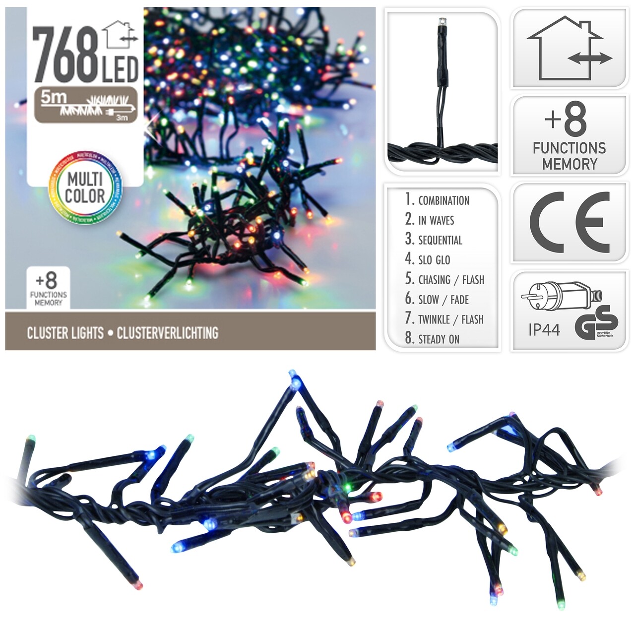 Instalatie Cluster Light, 768 LED-uri, 500 cm, lumina multicolora