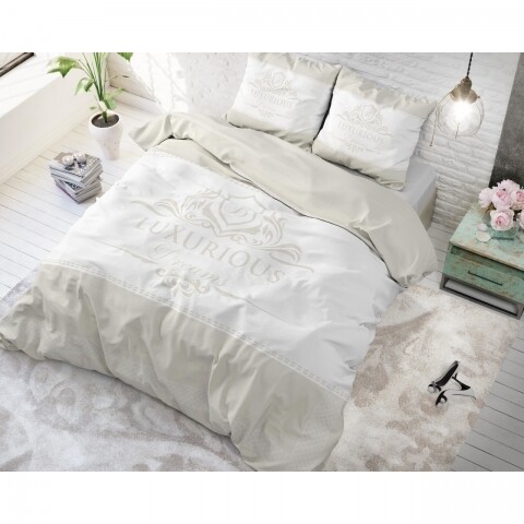 Lenjerie de pat pentru doua persoane Luxurious Cream, Royal Textile, 3 piese, 200 x 220 cm, 100% bumbac, crem