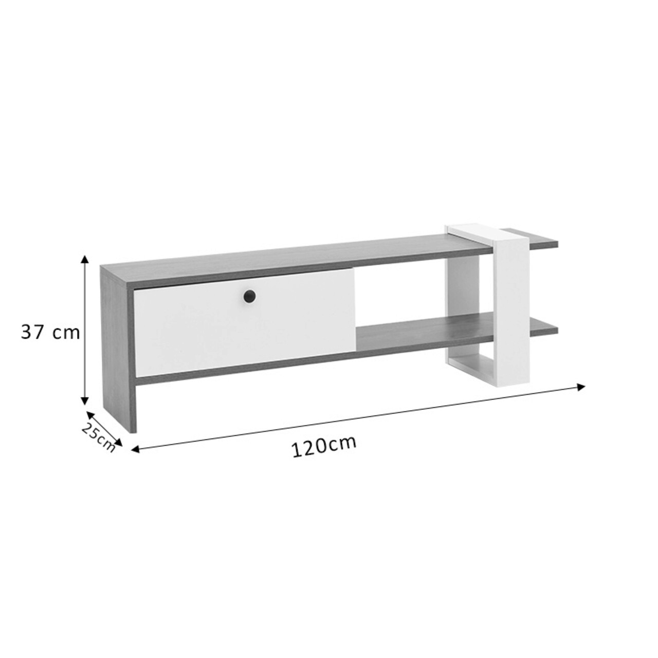 Comoda TV Salon, Pakoworld, 120x25x37 cm, PAL melaminat, maro/alb