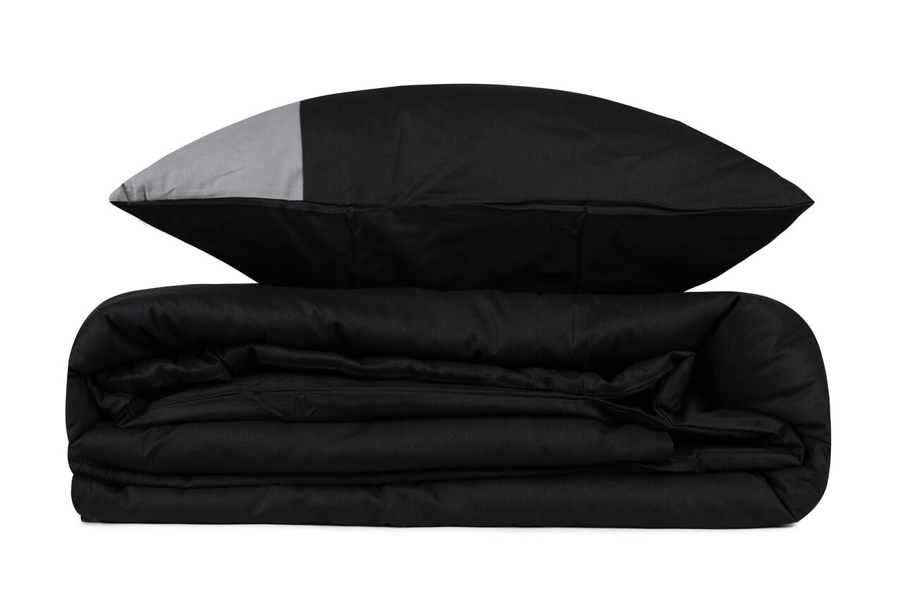 Lenjerie de pat dubla, 4 piese, 200x220 cm, 100% bumbac ranforce, Cotton Box, Plain, negru/gri - 1 | YEO