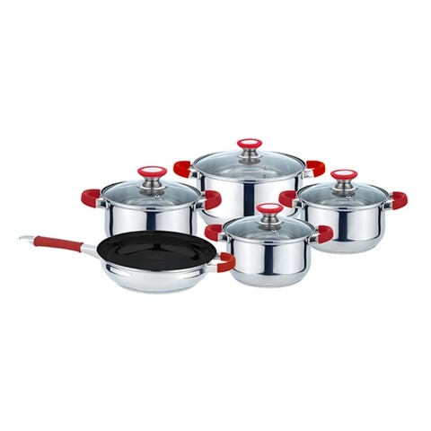 Set de gatit 9 piese Muhler, MR-975, inox, rosu