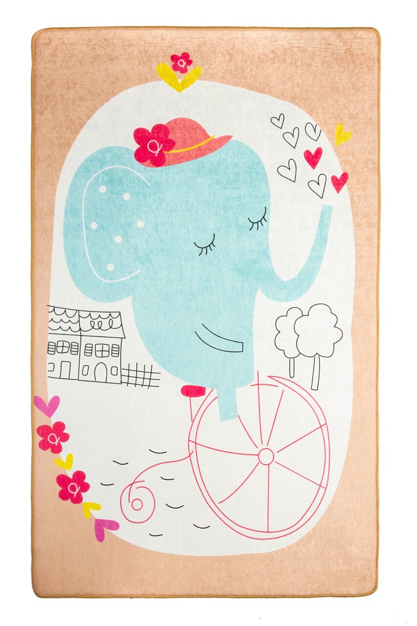 Covor, Elephants Bike, 100x160 cm, Catifea, Multicolor - 1 | YEO