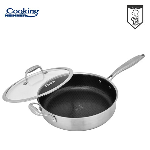 Tigaie adanca 4.2 L, Titanium, Cooking by Heinner, 28x7.5 cm, inox/sticla, argintiu