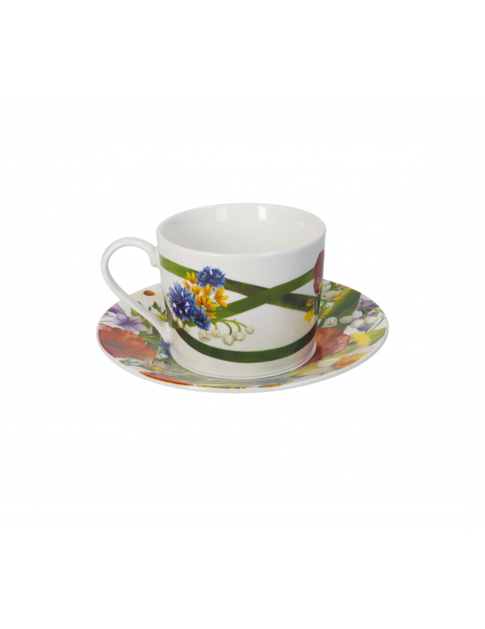 Set 2 cesti cu farfurie pentru ceai Fiori Di Campo, Brandani, 150 ml, portelan New Bone China - 1 | YEO