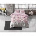 Lenjerie de pat dubla Sweet Flowers Pink, Royal Textile, 3 piese, 200 x 220 cm, 100% bumbac flanel, alb/roz