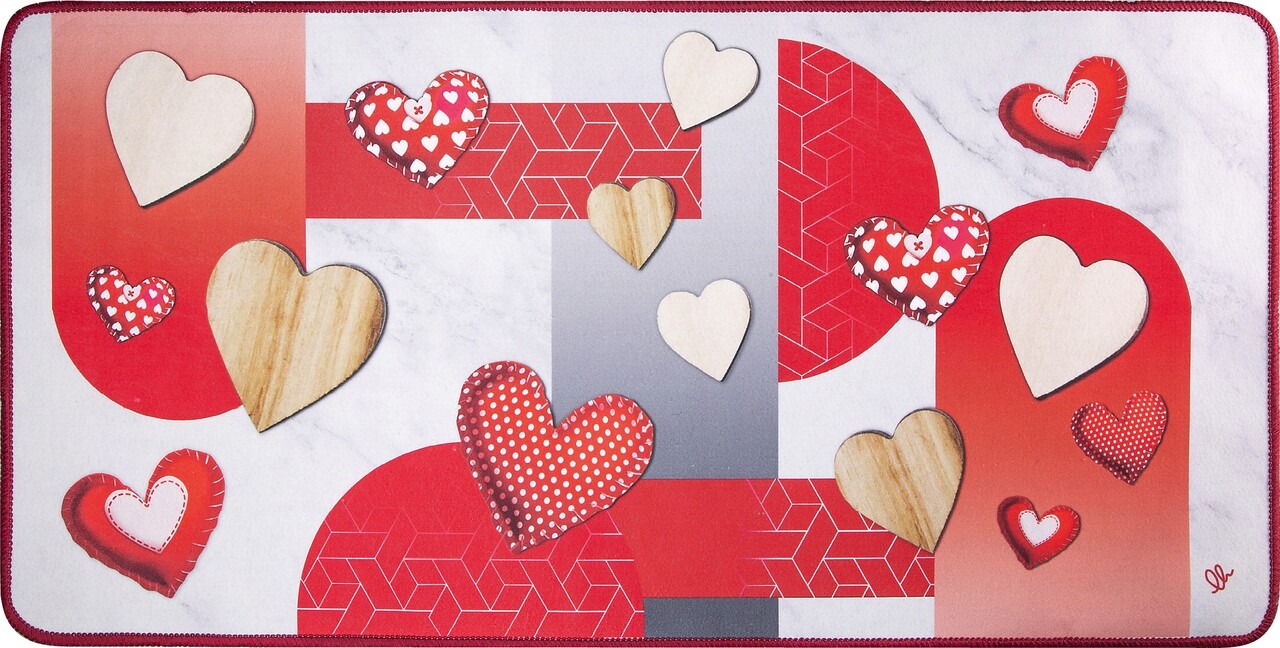 Covor pentru bucatarie, Olivo Tappeti, Miami 3, Red Hearts, 55 x 230 cm, poliester, multicolor