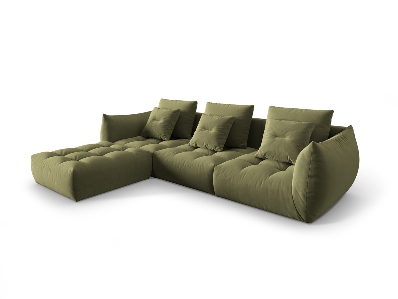 Coltar modular reversibil 2 locuri, Bloom-184, Micadoni Home, 332x216x95 cm, catifea, verde deschis