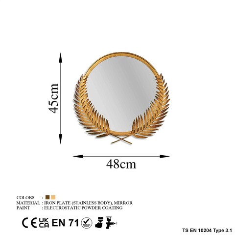 Oglinda decorativa, Palm Mirror M, Metal, Dimensiune: 48 x 45 cm, Bronz