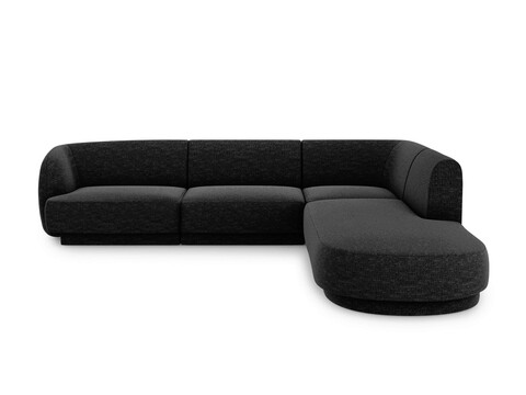 Coltar dreapta 6 locuri, Miley, Micadoni Home, BL, forma rotunjita, 258x248x74 cm, poliester chenille, negru