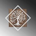 Decoratiune de perete, Tree v2, 50% lemn/50% metal, Dimensiune: 54 x 54 cm, Nuc / Argint