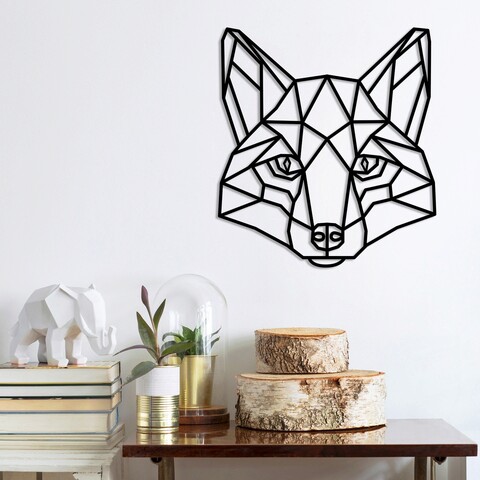 Decoratiune de perete, Fox 2, Metal, Dimensiune: 50 x 55 cm, Negru