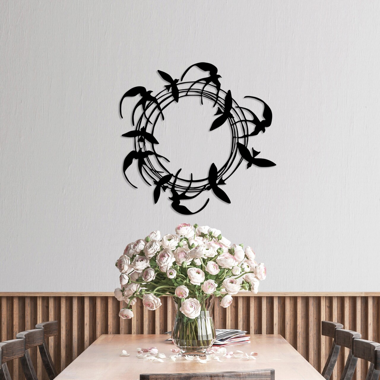 Decoratiune de perete, Spiral Birds 3, Metal, Dimensiune: 57 x 55 cm, Negru - 2 | YEO