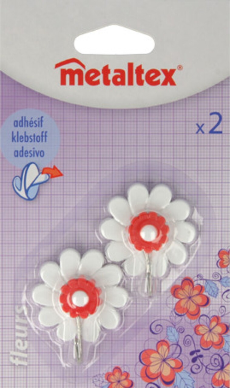 Set 2 agatatori autoadezive, Metaltex, Fleurs, plastic, rosu - 1 | YEO